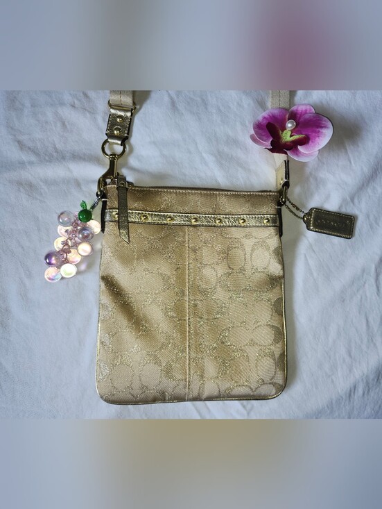 Coach Handbags - Coach Gold Metallic Signature Crossbody Bag